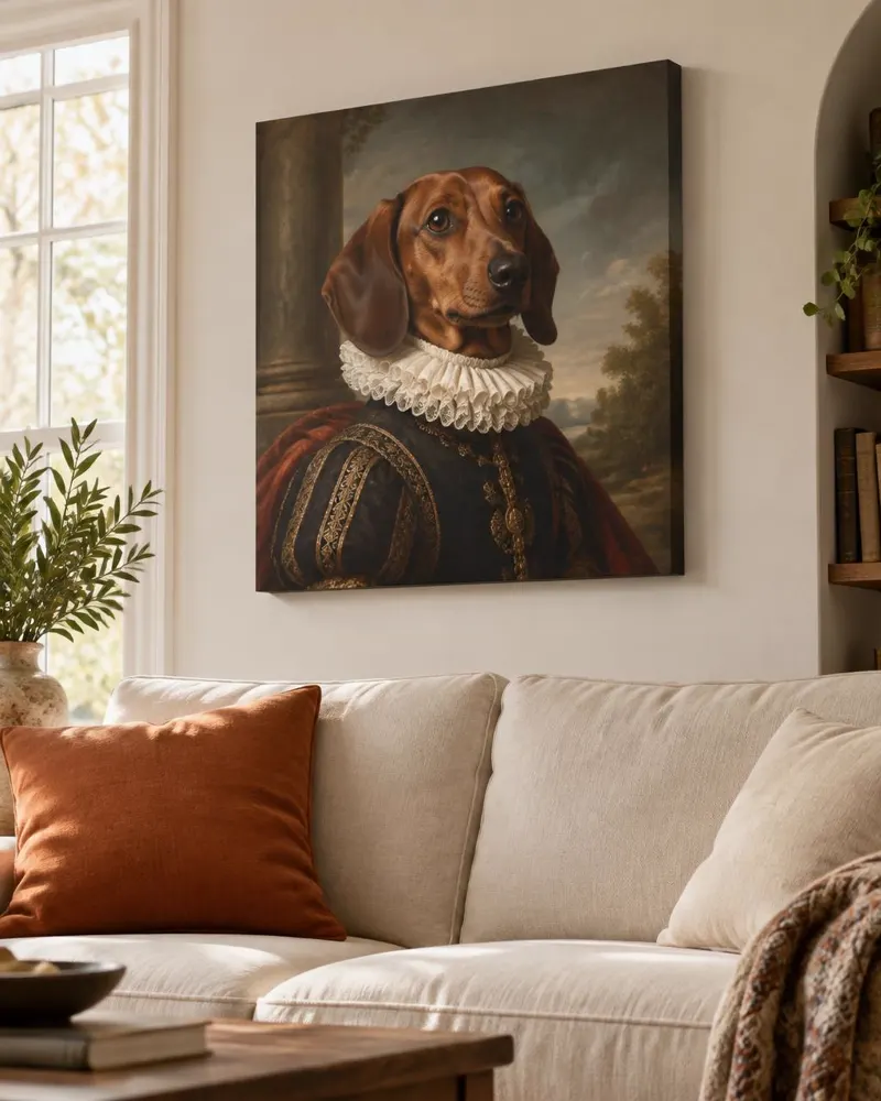 Renaissance dachshund design on a canvas