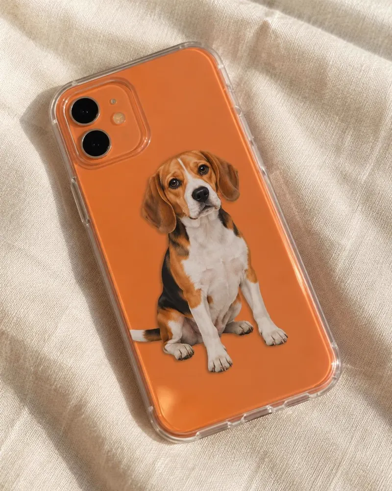 Cut-out beagle design on a clear phone case