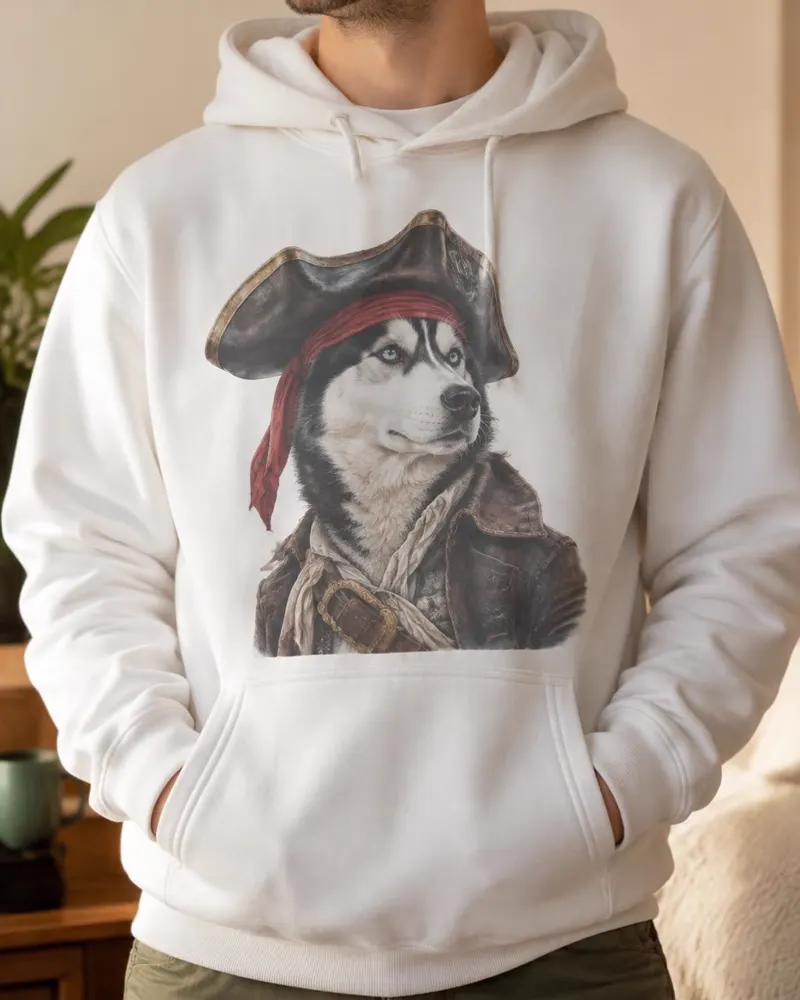 Pirate husky design on a hoodie