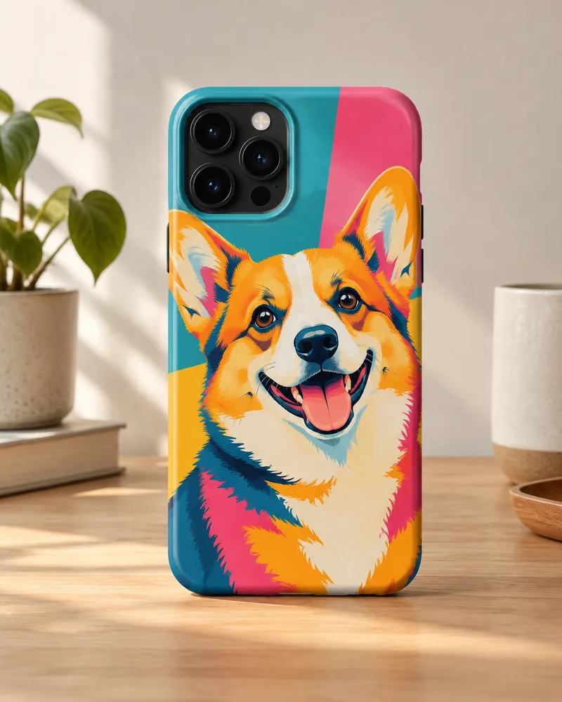 Pop-art corgi design on a phone case